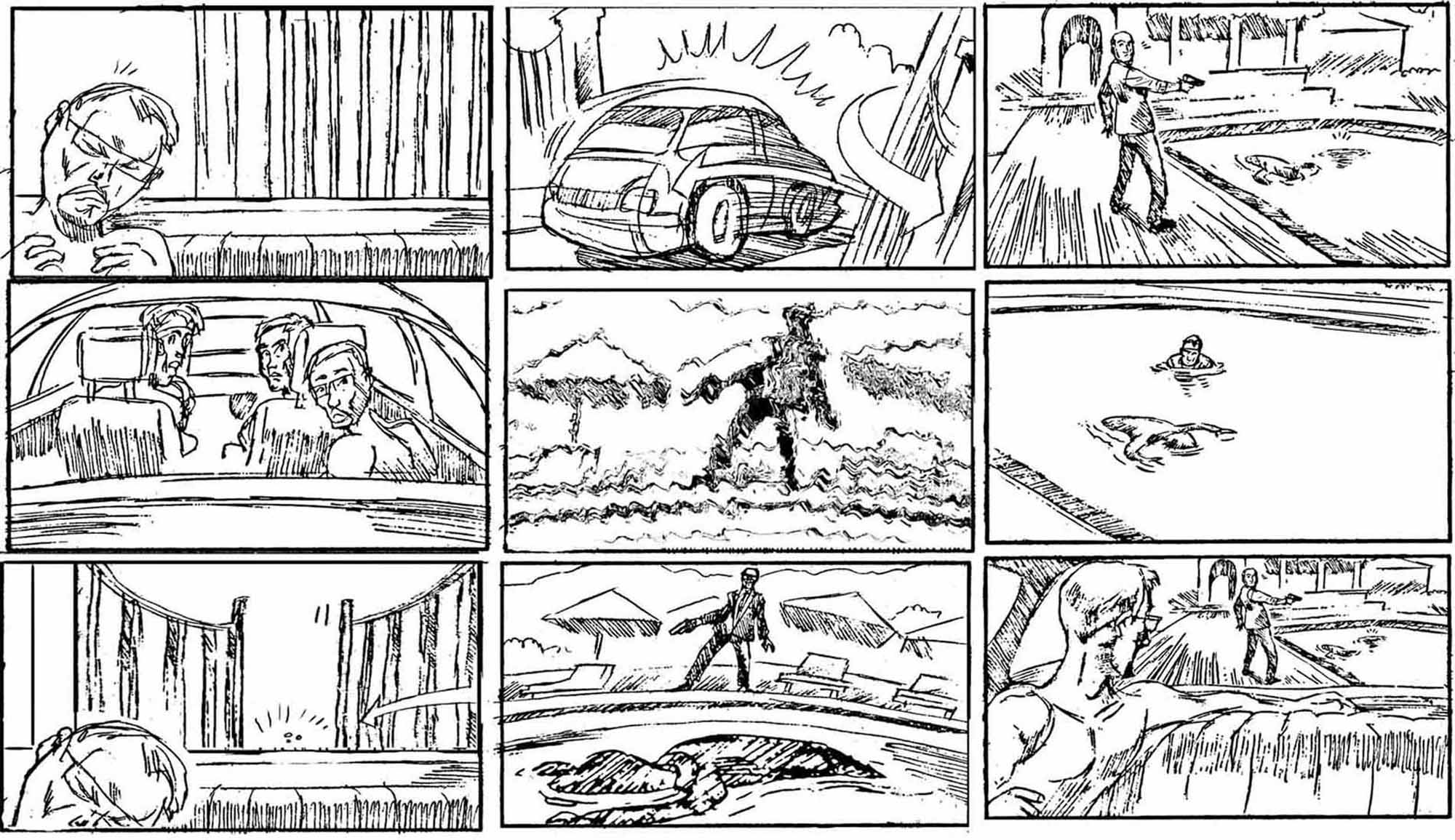 Shooting Board -Mad Dogs. Storyboard for an action sequence I did for the British TV Series
